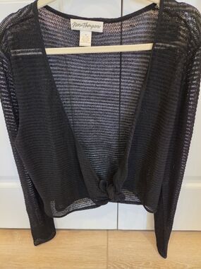 Norm Thompson Black Open-Weave Tie-Front Cardigan